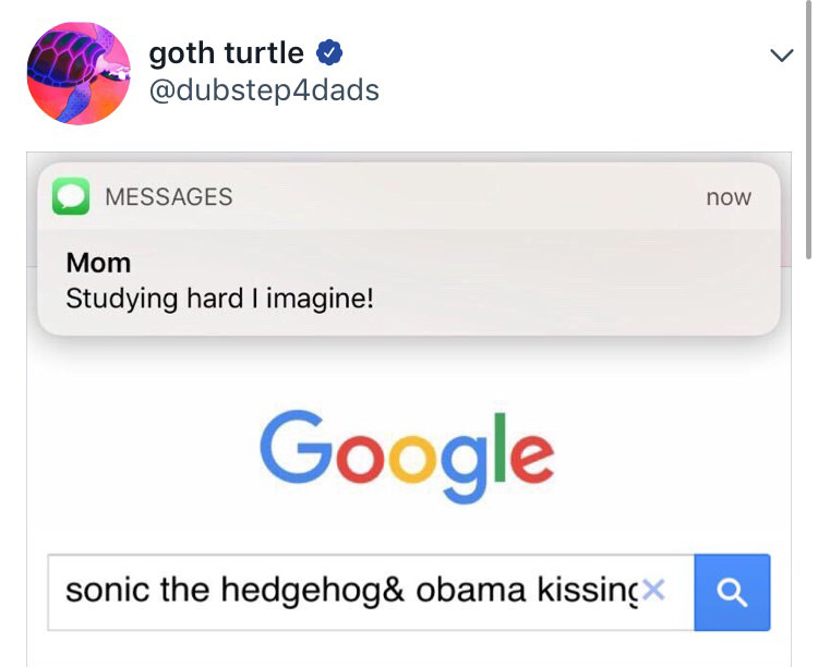 funny tweet web page - a goth turtle Messages now Mom Studying hard I imagine! Google sonic the hedgehog& obama kissinex