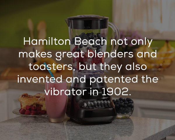 blender - Hamilton Beach not only makes great blenders and toasters, but they also invented and patented the vibrator in 1902.