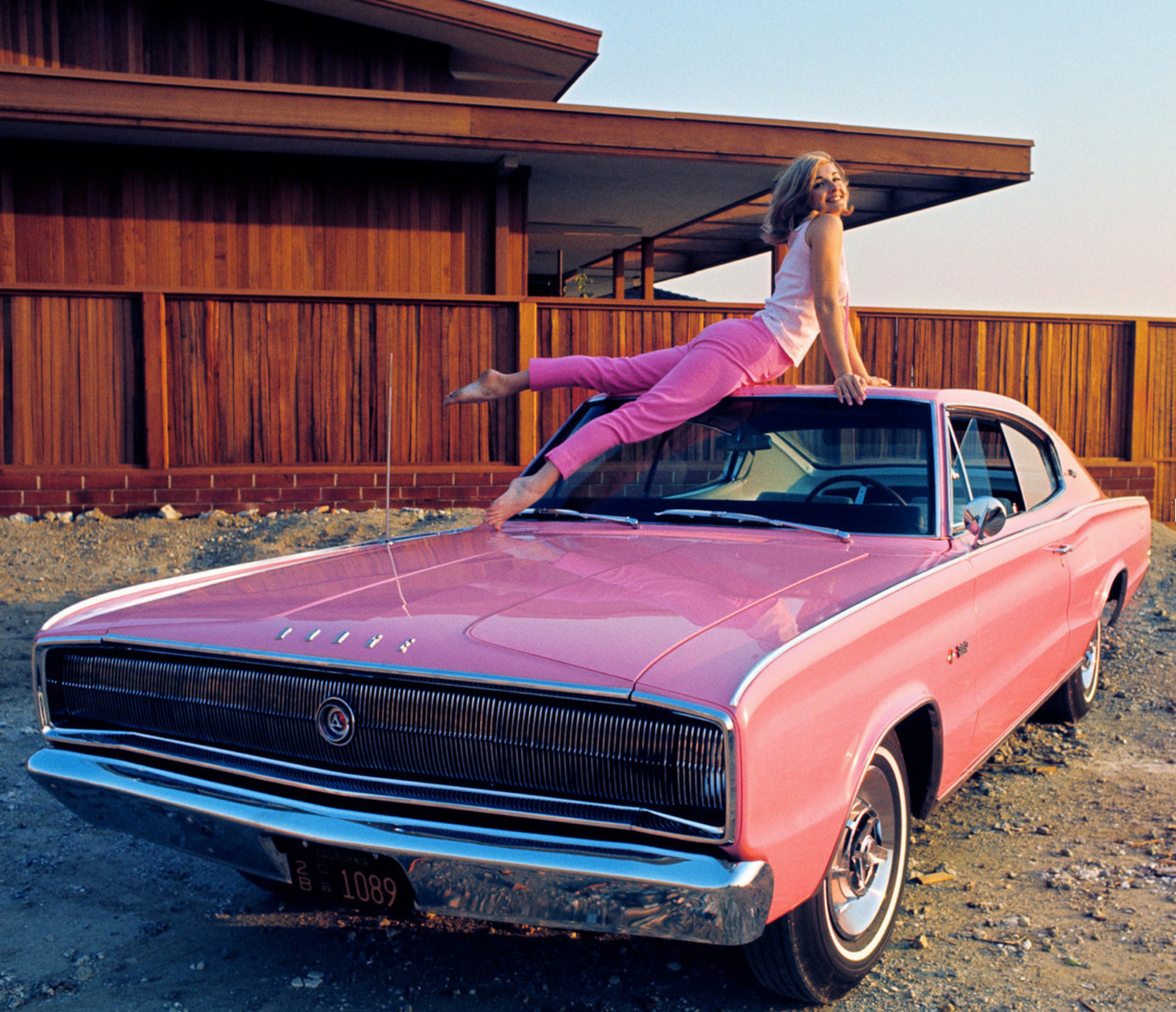 Allison Parks Playmate of the Year 1965 and her pink 66 Charger.