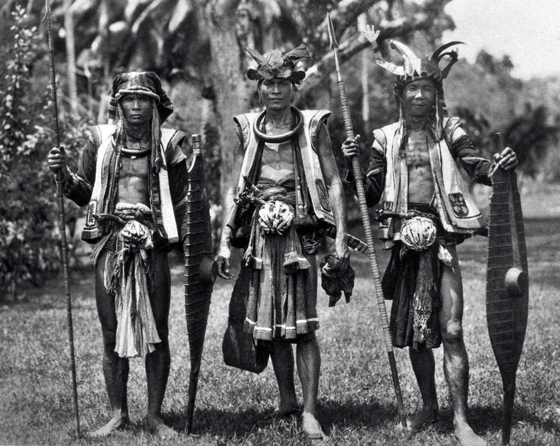 Warriors from the Hilisimaetano Village in Nias, Indonesia in 1910.