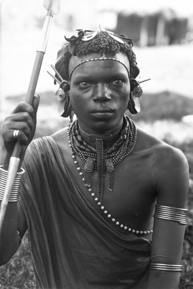A Moran hunter also know as a warrior of the Maasai people in Kenya in 1925.