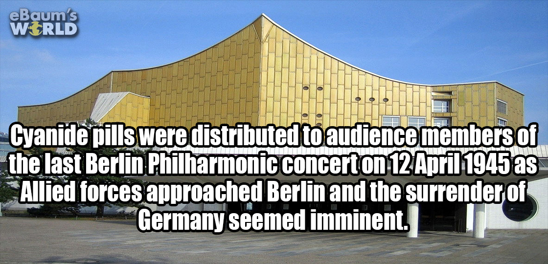 berliner philharmonie - eBaum's World Cyanide pills were distributed to audience members of the last Berlin Philharmonic concert on as Allied forces approached Berlin and the surrender of Germany seemed imminent.
