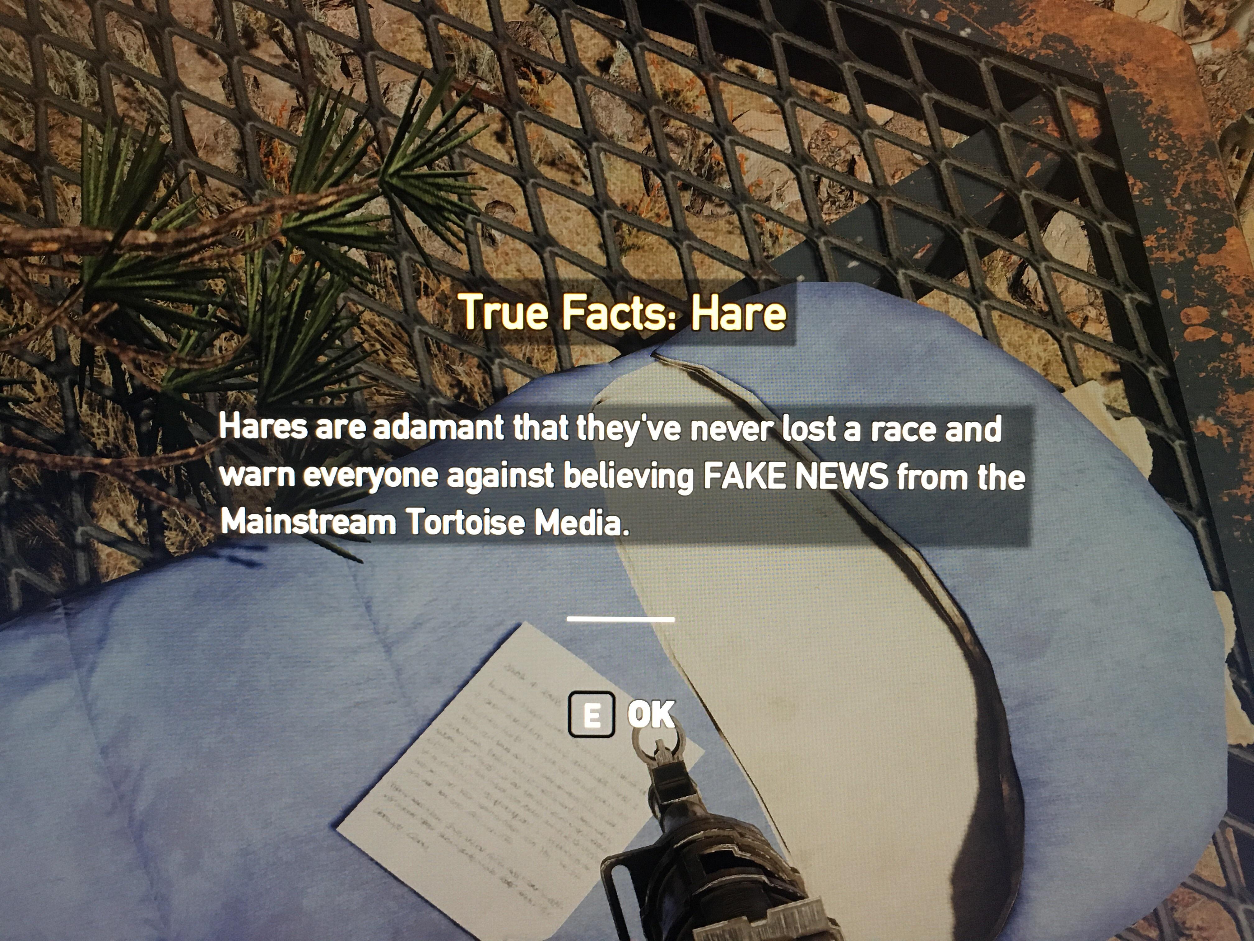 far cry 5 memes reddit - True Facts Hare Hares are adamant that they've never lost a race and warn everyone against believing Fake News from the Mainstream Tortoise Media. E Ok