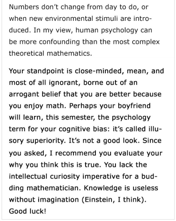 Mathematician Embarrassed Her BF Is Simple Psychology Major Gets Schooled By An Actual Scientist