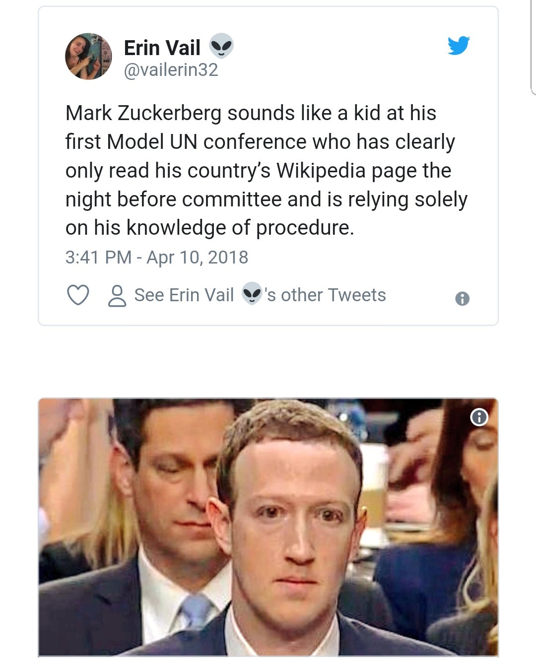 facebook congress memes - Erin Vail Mark Zuckerberg sounds a kid at his first Model Un conference who has clearly only read his country's Wikipedia page the night before committee and is relying solely on his knowledge of procedure. See Erin Vail bo's oth