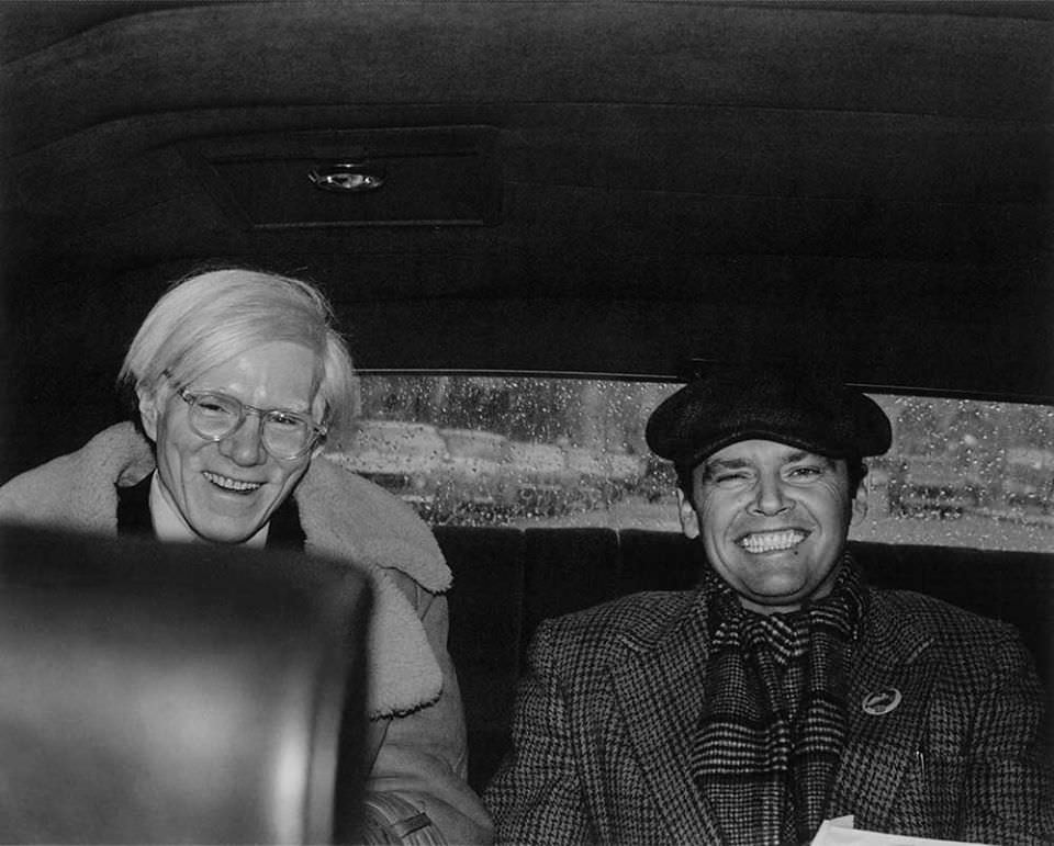 Andy Warhol and Jack Nicholson share a car, 1971. Who would have thought Nicholson would be the snappier dressed of the two?