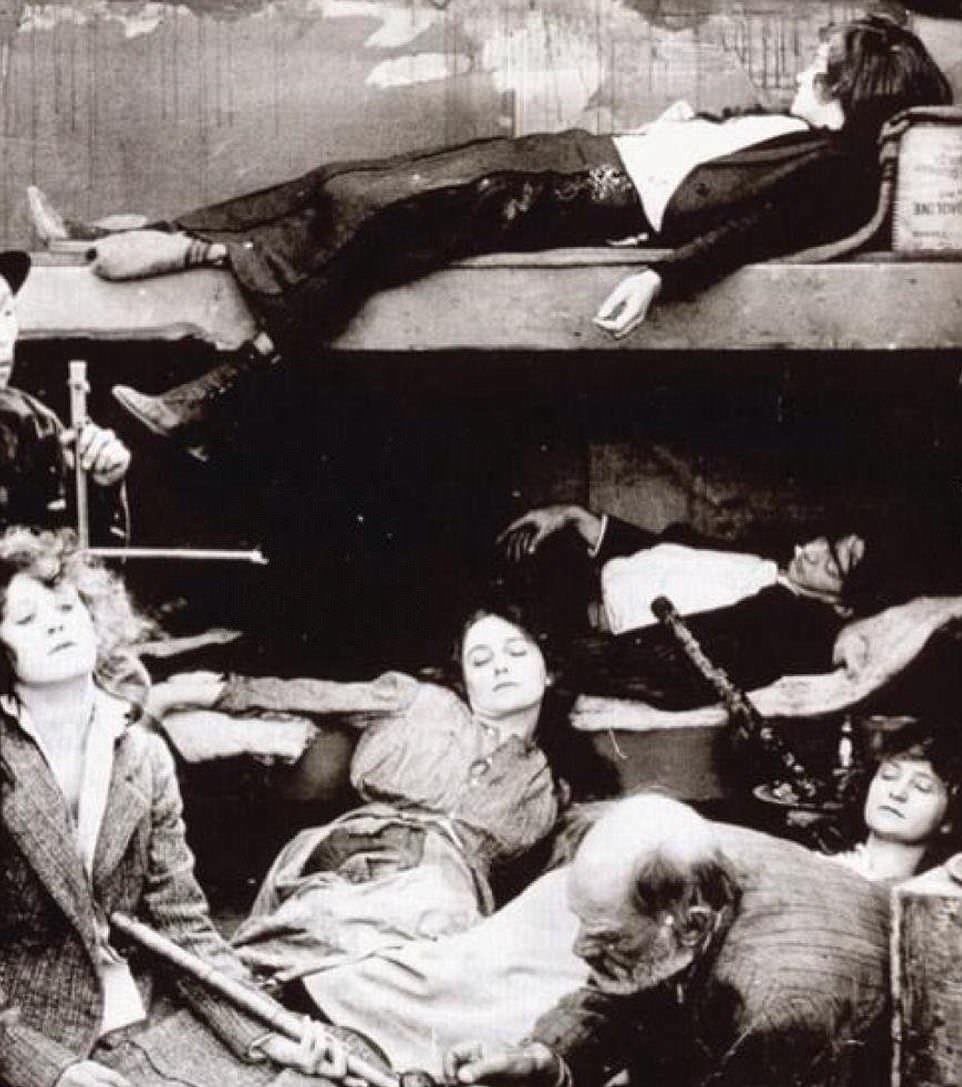 Women high on opium in NYC, US in 1925. Women often got inferior pipes because the Chinese thought that if a woman used a good quality pipe, it became worthless and was likely to split. This also caused health issues for women as their intake of opium was out of balance often. Opium was the biggest drug of the 1800s and early 1900s, and has been around for over 2 thousand years. It is turned into heroin into a more potent form, and was the key drug used to subdue pain prior to Morphine.