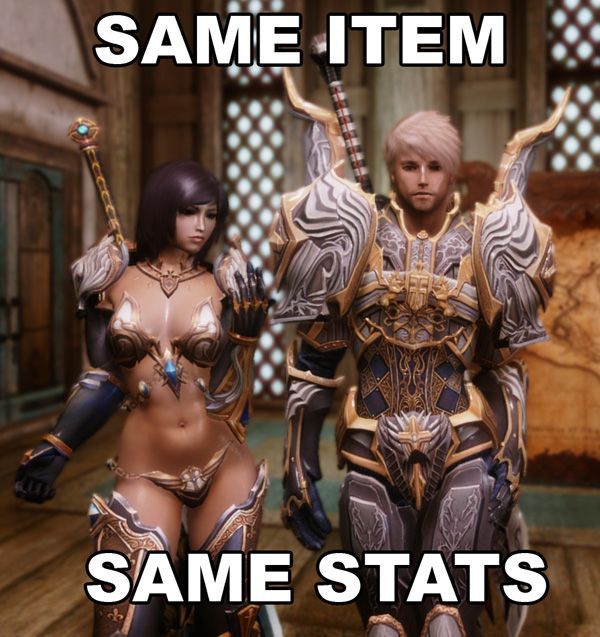 female armour in video games - Same Item Same Stats