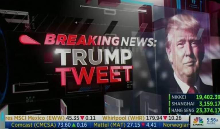 breaking news trump tweet - Breaking News Trump Tweet Inikkei 19,402.39 Shanghai 3,159.17 Hang Seng 23,374.17 res Msci Mexico Eww 45.35 0.11 Whirlpool Whr 179.94 10.26 Comcast Cmcsa 73.60 A 0.16 Mattel Mat 27.15 4.41 Norwegiar cand