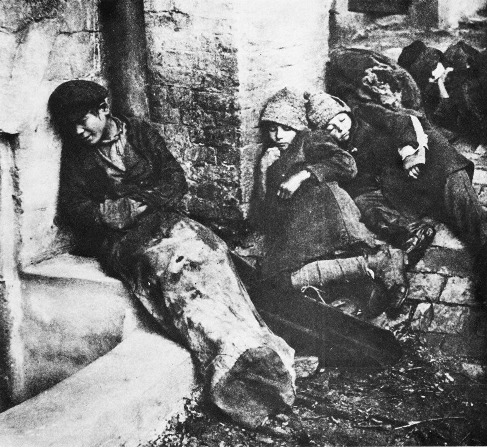 Homeless children sleeping on the streets in Moscow, Russia in 1924.