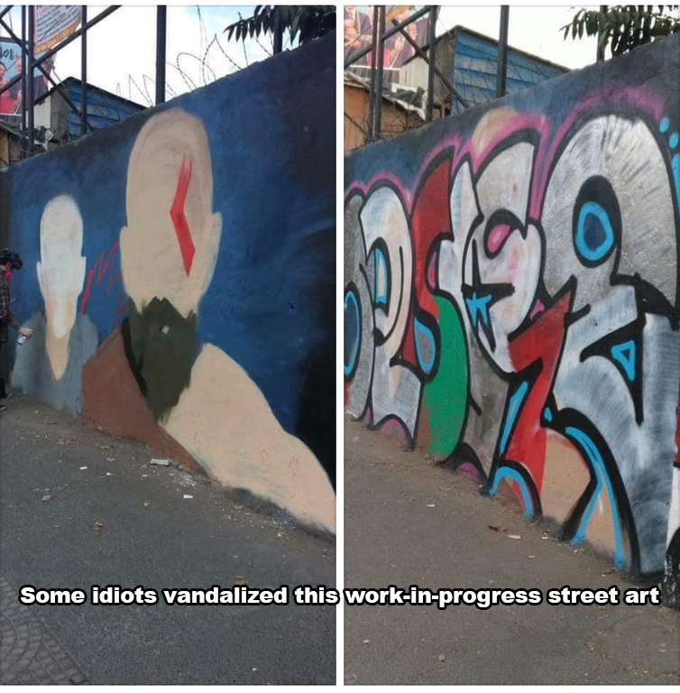 graffiti - Some idiots vandalized this workinprogress street art