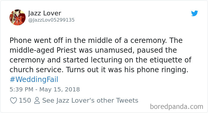 trump trolls hillary on twitter - Jazz Lover Phone went off in the middle of a ceremony. The middleaged Priest was unamused, paused the ceremony and started lecturing on the etiquette of church service. Turns out it was his phone ringing. Fail 150 8 See J