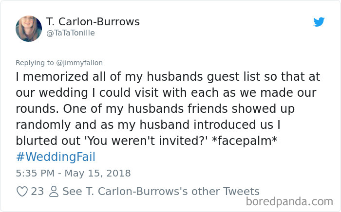 cynthia erivo tweets - T. CarlonBurrows Ta Tonille I memorized all of my husbands guest list so that at our wedding I could visit with each as we made our rounds. One of my husbands friends showed up randomly and as my husband introduced us | blurted out 