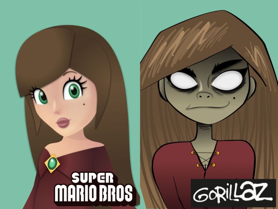 a drawing by artist sam skinner in the style of super mario bros and gorillaz