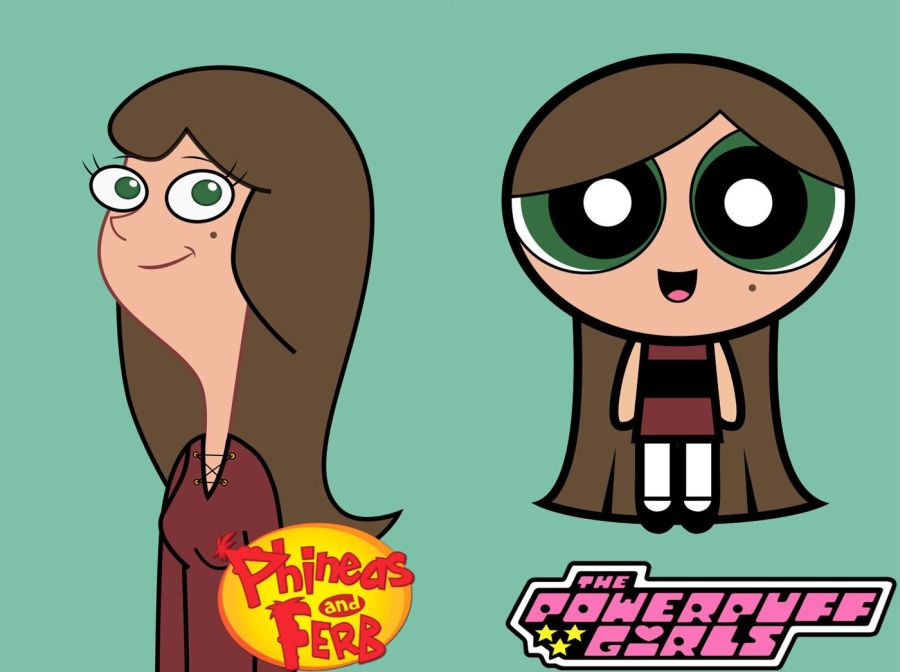 a drawing by artist sam skinner in the style of phin and ferb and powerpuff girls