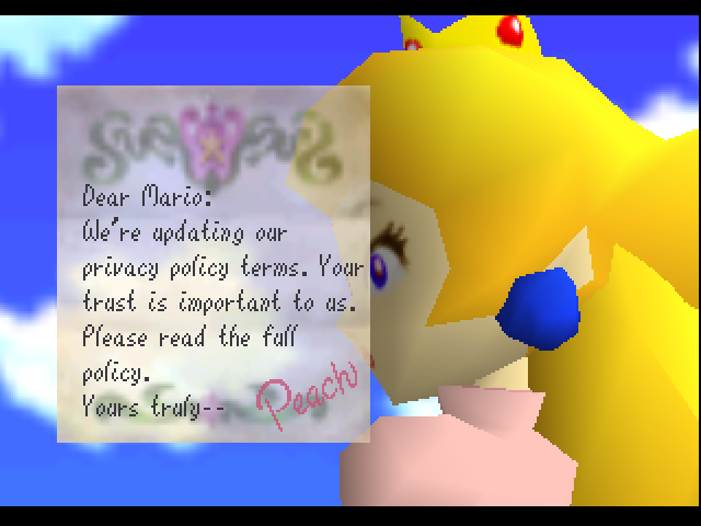 princess peach cake mario 64 - Dear Mario We're updating our privacy policy terms. Your trust is important to us. Please read the full policy. Yours truly
