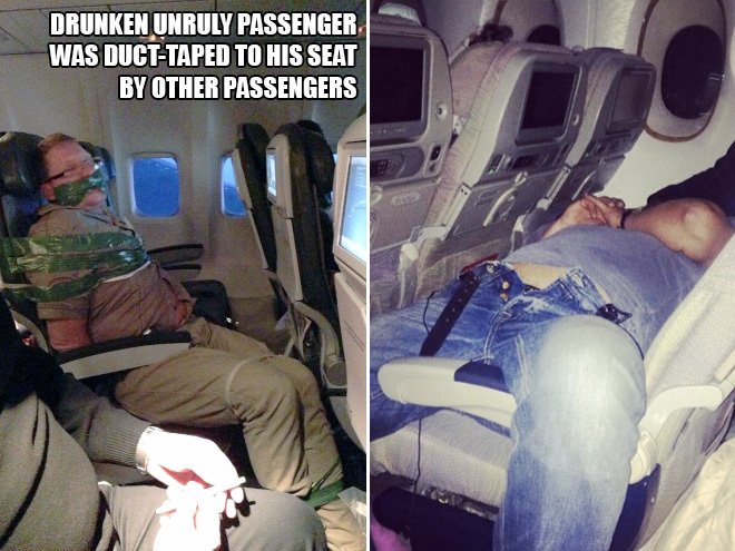 airline passenger shaming - Drunken Unruly Passenger Was DuctTaped To His Seat By Other Passengers