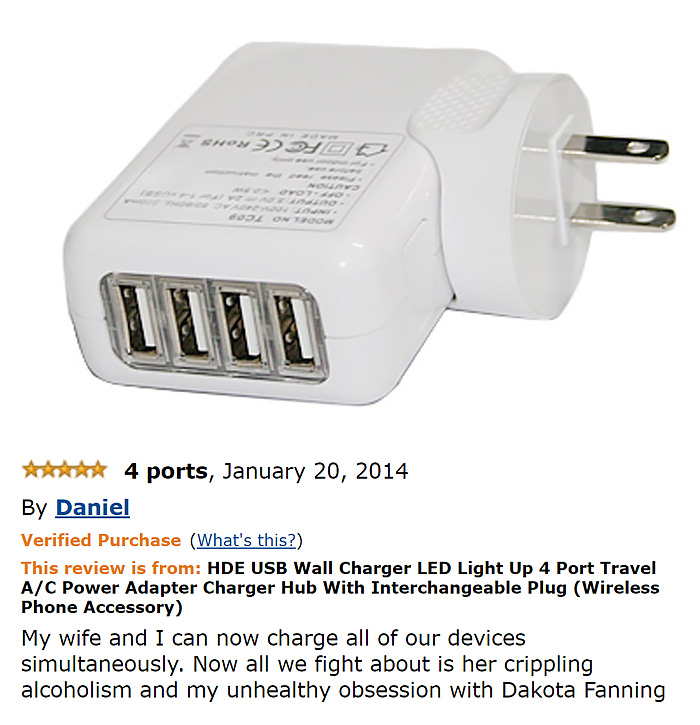 amazon reviews -  AC adapter - 4 ports, By Daniel Verified Purchase What's this? This review is from Hde Usb Wall Charger Led Light Up 4 Port Travel AC Power Adapter Charger Hub With Interchangeable Plug Wireless Phone Accessory My wife and I can now char