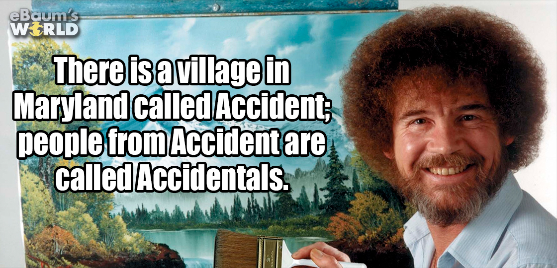 bob ross - e Baum's World There is a village in Maryland called Accident; people from Accident are called Accidentals.
