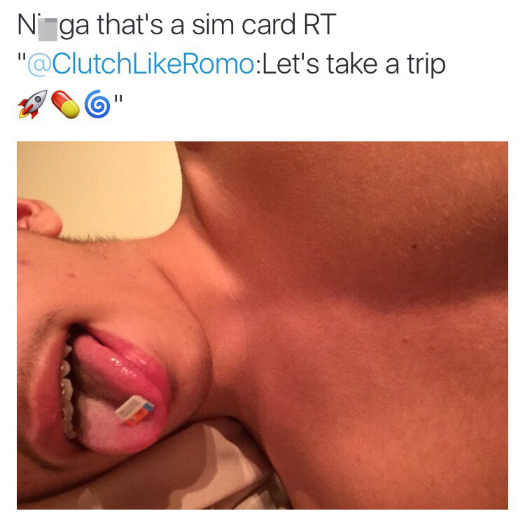 tweet - close up - Ni ga that's a sim card Rt "Let's take a trip