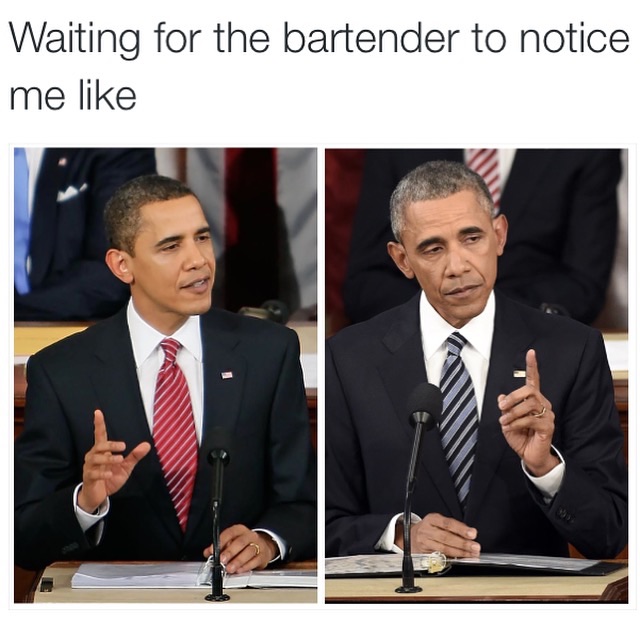 tweet - beginning of semester vs end meme - Waiting for the bartender to notice me