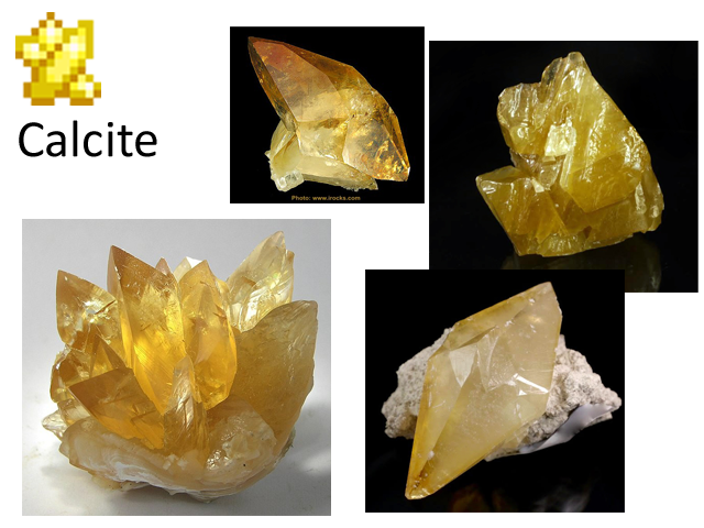 "Calcite - This yellow crystal is speckled with shimmering nodules."