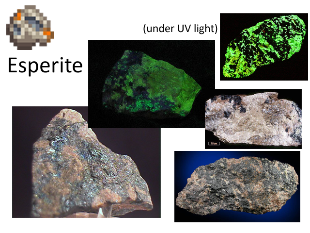 "Esperite - The crystals glow bright green when stimulated."