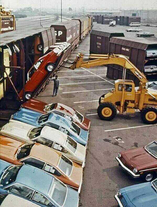 Chevrolet Vegas getting transported in 1971.