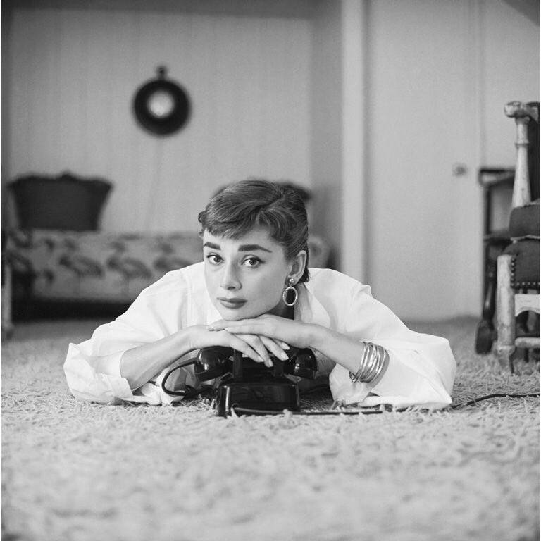 Audrey Hepburn in her Los Angeles apartment, 1953.