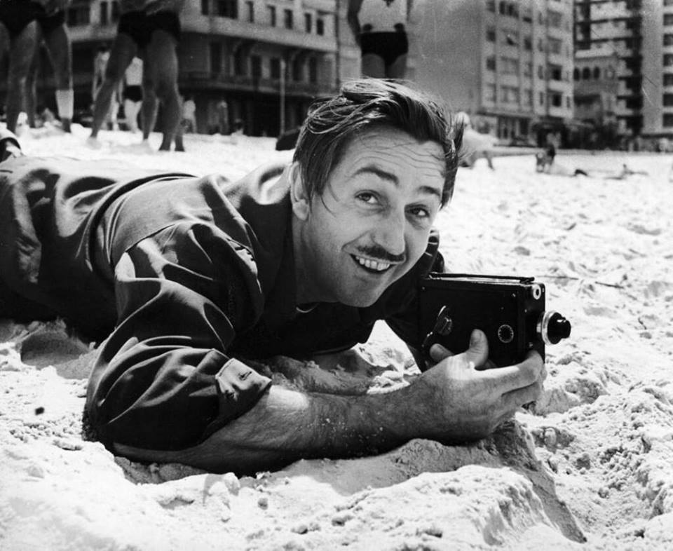 Walt Disney filming on a beach in Rio de Janeiro, 1941.