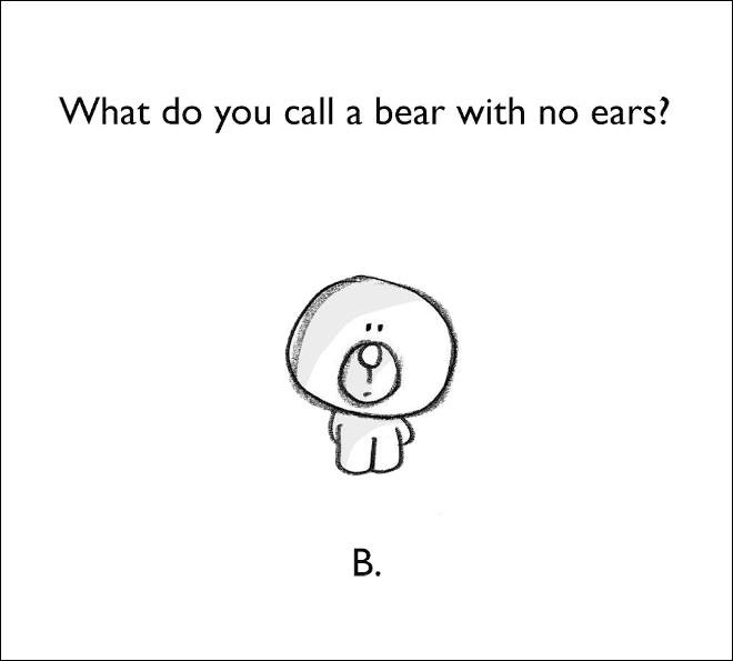 dad jokes -funny drawing puns - What do you call a bear with no ears?