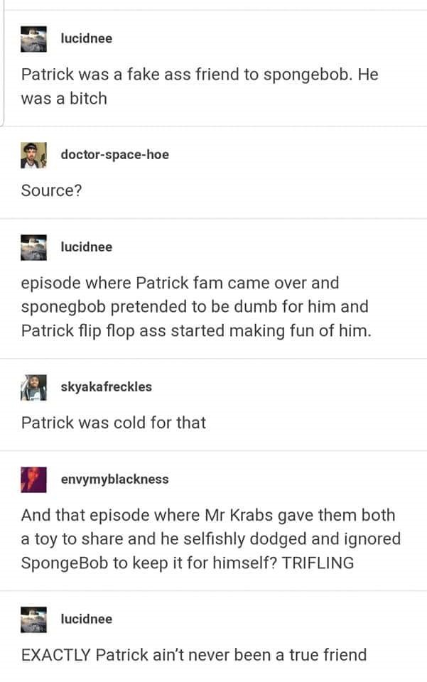 Surprisingly Deep Analysis Of SpongeBob Reveals That Patrick Isn't The Lovable Character We Thought He Is