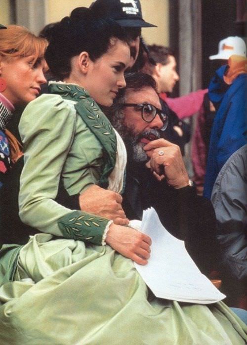 Winona Ryder and Francis Ford Coppola while filming Bram Stoker's Dracula in 1992.