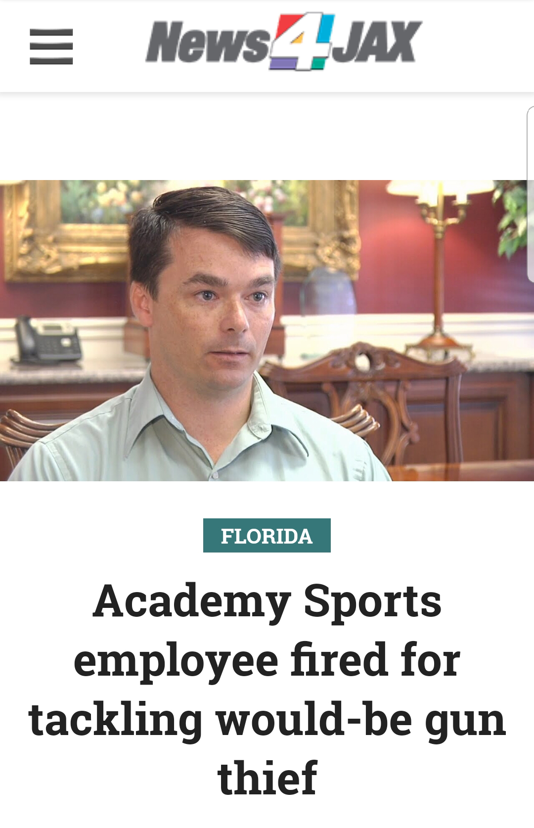 photo caption - News4 Jax Florida Academy Sports employee fired for tackling wouldbe gun thief