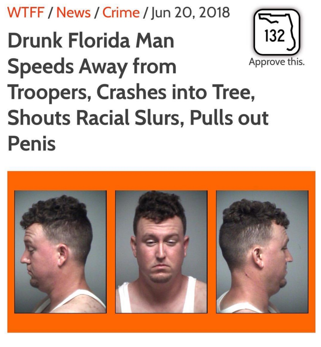 jaw - Approve this. Wtff News Crime Drunk Florida Man Speeds Away from Troopers, Crashes into Tree, Shouts Racial Slurs, Pulls out Penis