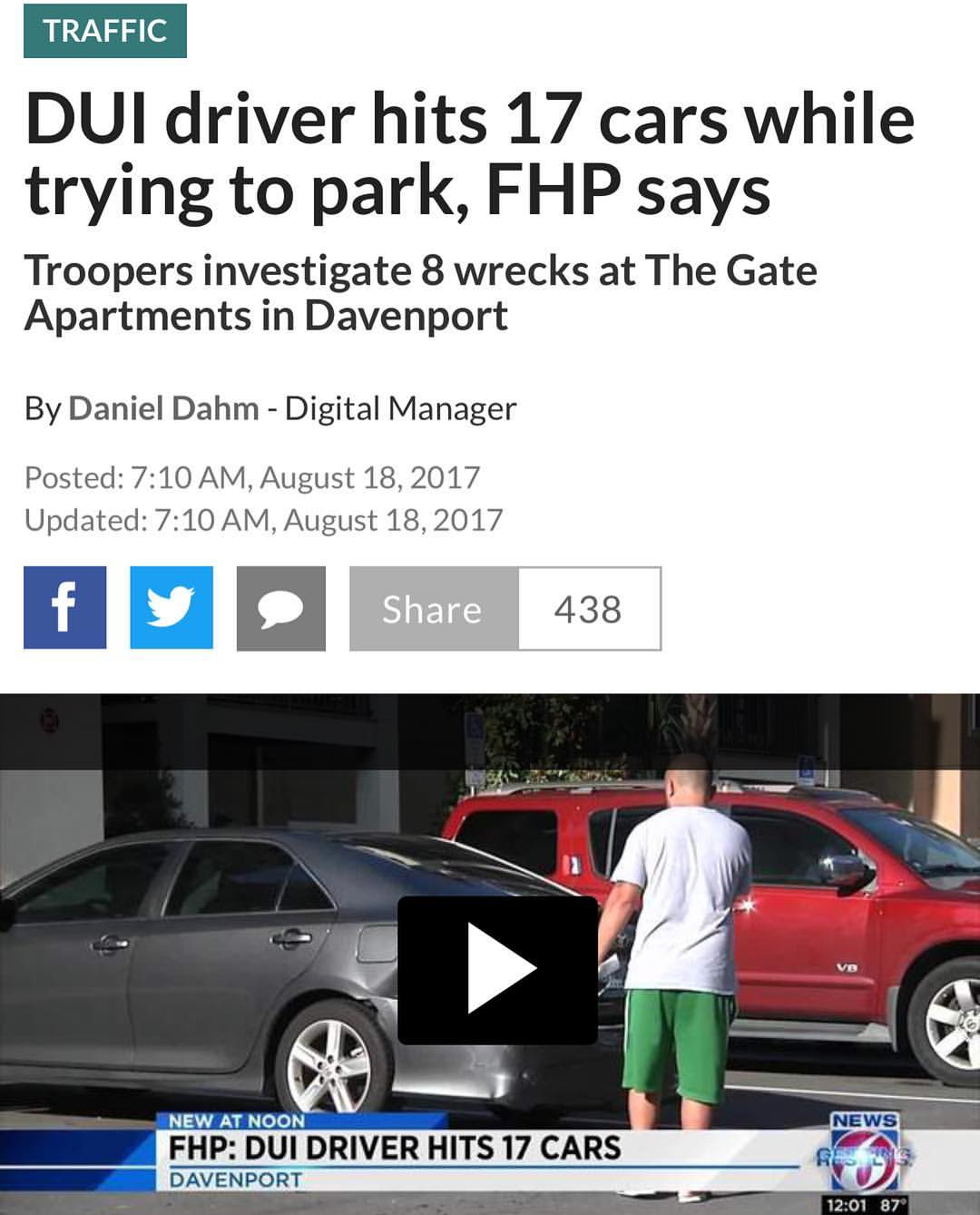 mounting systems - Traffic Dui driver hits 17 cars while trying to park, Fhp says Troopers investigate 8 wrecks at The Gate Apartments in Davenport By Daniel Dahm Digital Manager Posted , Updated , fV 438 438 Vb News New At Noon Fhp Dui Driver Hits 17 Car