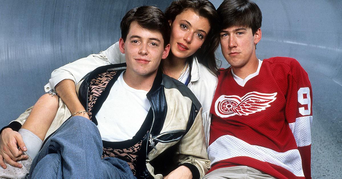 Mathew Broderick, Mia Sara, and Alan Ruck doing a promotional picture for Ferris Bueller's Day Off in 1986.