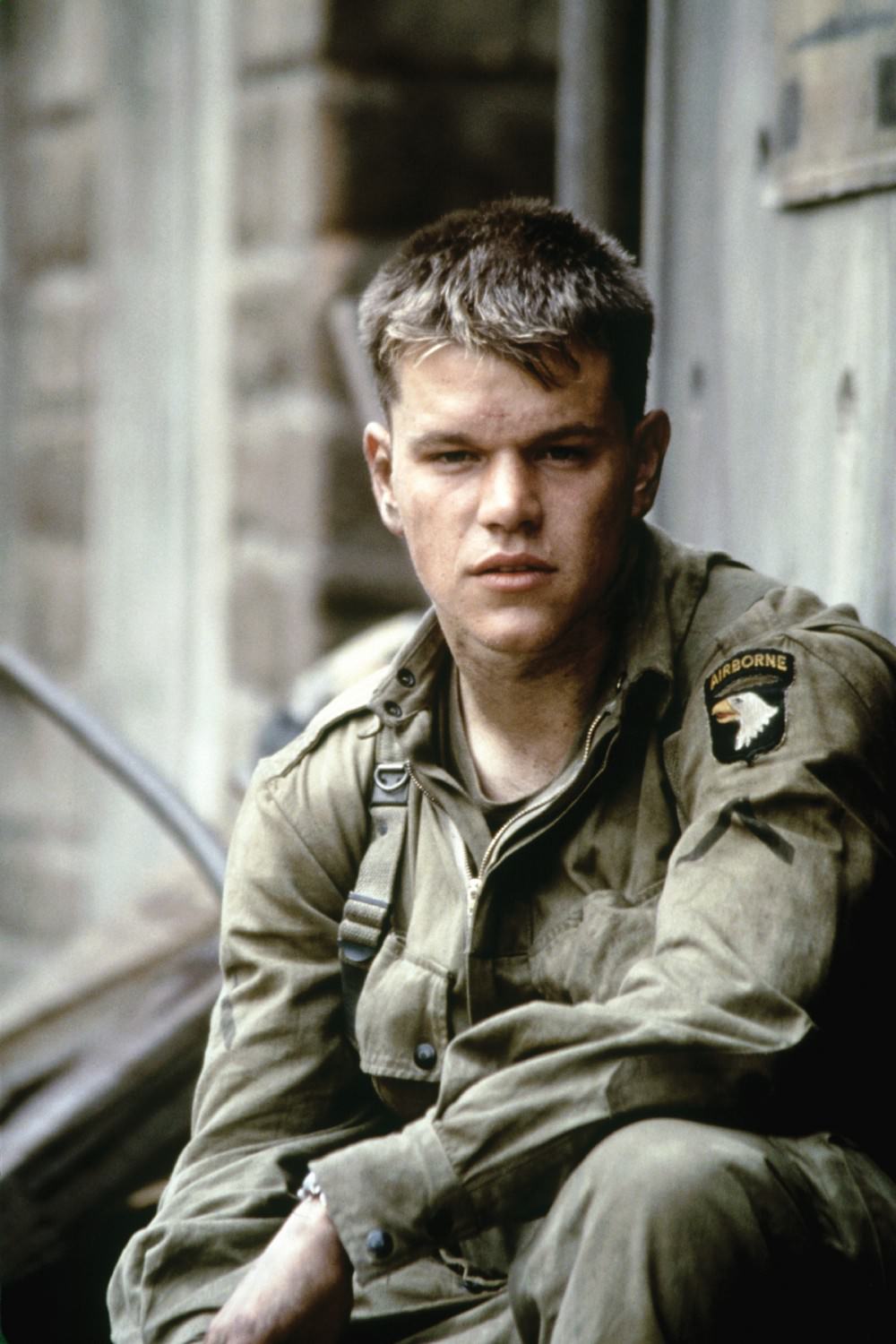 Matt Damon doing a promo picture for Saving Private Ryan in 1998.