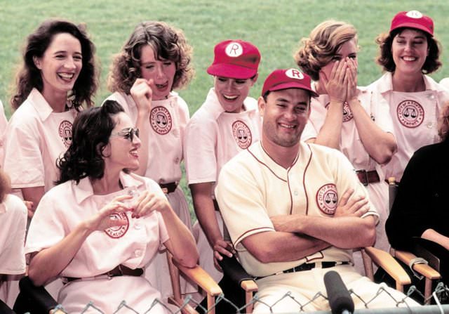 Some of the cast members of "A League of Their Own", including Louis Ciccone and Tom Hanks, answer questions about the film between scenes in 1991.