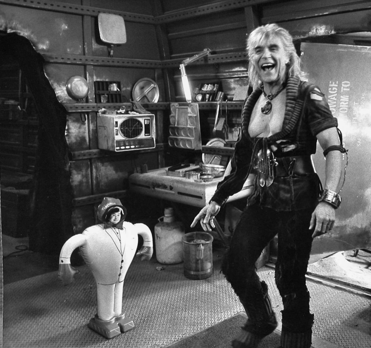 Ricardo Montalban reacting to a prank right before a scene during filming of Star Trek II: The Wrath of Khan in 1982.