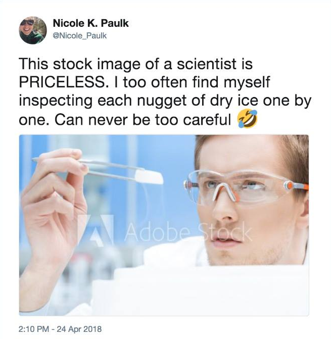 bad stock photos of my job science - Nicole K. Paulk This stock image of a scientist is Priceless. I too often find myself inspecting each nugget of dry ice one by one. Can never be too careful Adobe Stor