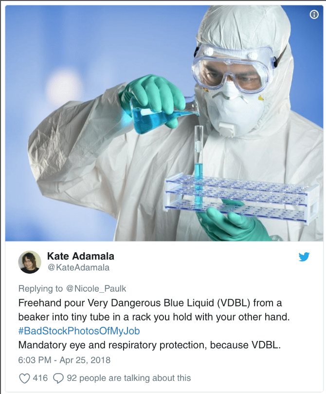 bad stock photos of my job science - Kate Adamala KateAdamala Freehand pour Very Dangerous Blue Liquid Vdbl from a beaker into tiny tube in a rack you hold with your other hand, Photos OfMyJob Mandatory eye and respiratory protection, because Vdbl 416