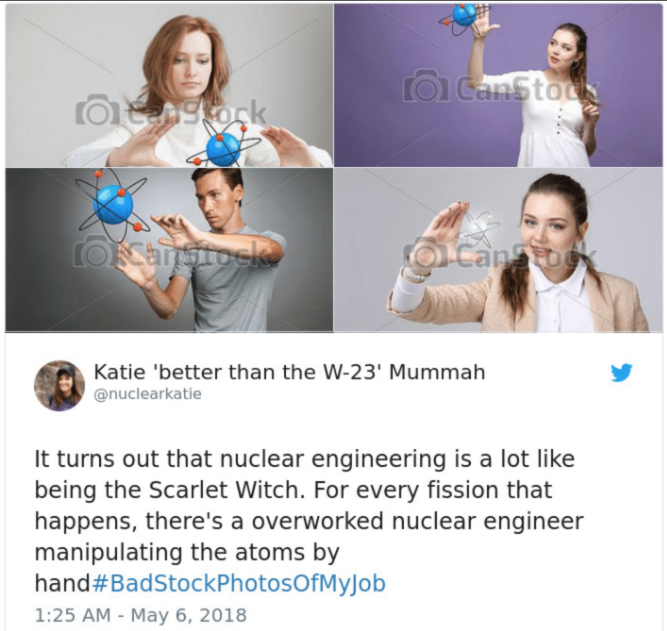 shoulder - lo CanStock Conso Oad Katie 'better than the W23' Mummah It turns out that nuclear engineering is a lot being the Scarlet Witch. For every fission that happens, there's a overworked nuclear engineer manipulating the atoms by hand
