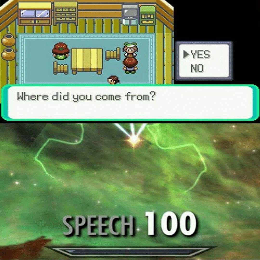 speech skill 100 meme - >> Yes No Where did you come from? Speech 100