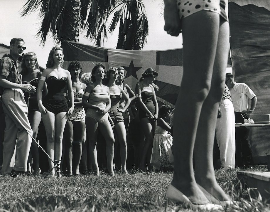Women waiting their turn for a lovely legs contest in CA in 1953.