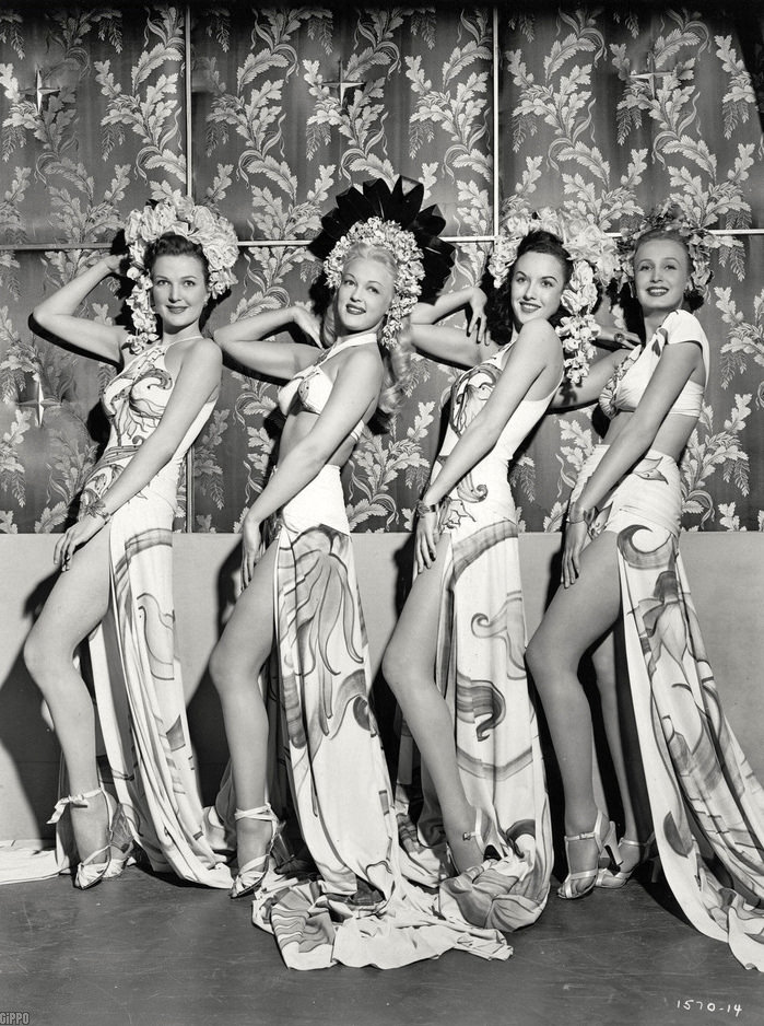 Chorus line dancers in a club in LA, US in 1954.