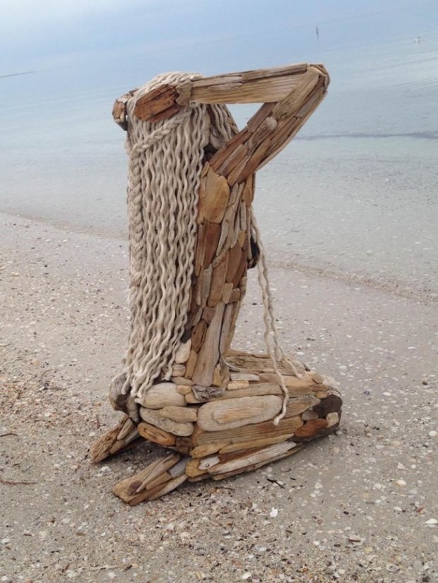 ocean goddess made from uncut driftwood