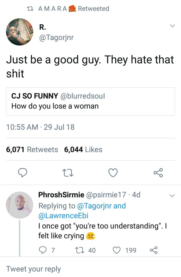 savage tweets - 22 Amaras Retweeted Just be a good guy. They hate that shit Cj So Funny How do you lose a woman 29 Jul 18 6,071 6,044 PhroshSirmie 4d and I once got "you're too understanding". I felt crying 9 7 12 40 1990 Tweet your