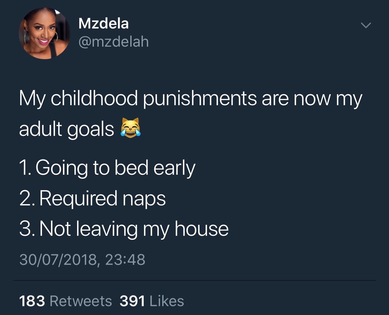 presentation - Mzdela My childhood punishments are now my adult goals 1. Going to bed early 2. Required naps 3. Not leaving my house 30072018, 183 391