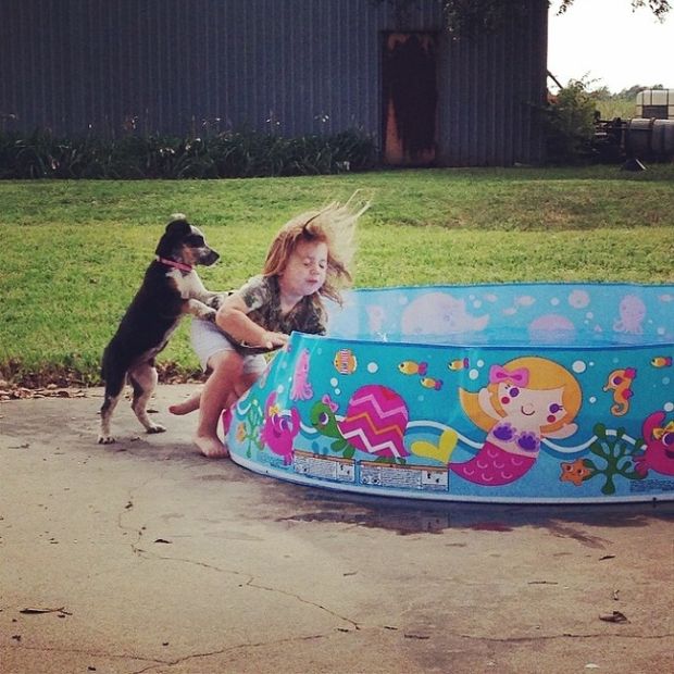 Pushing kids in the pool is his new favorite hobby.